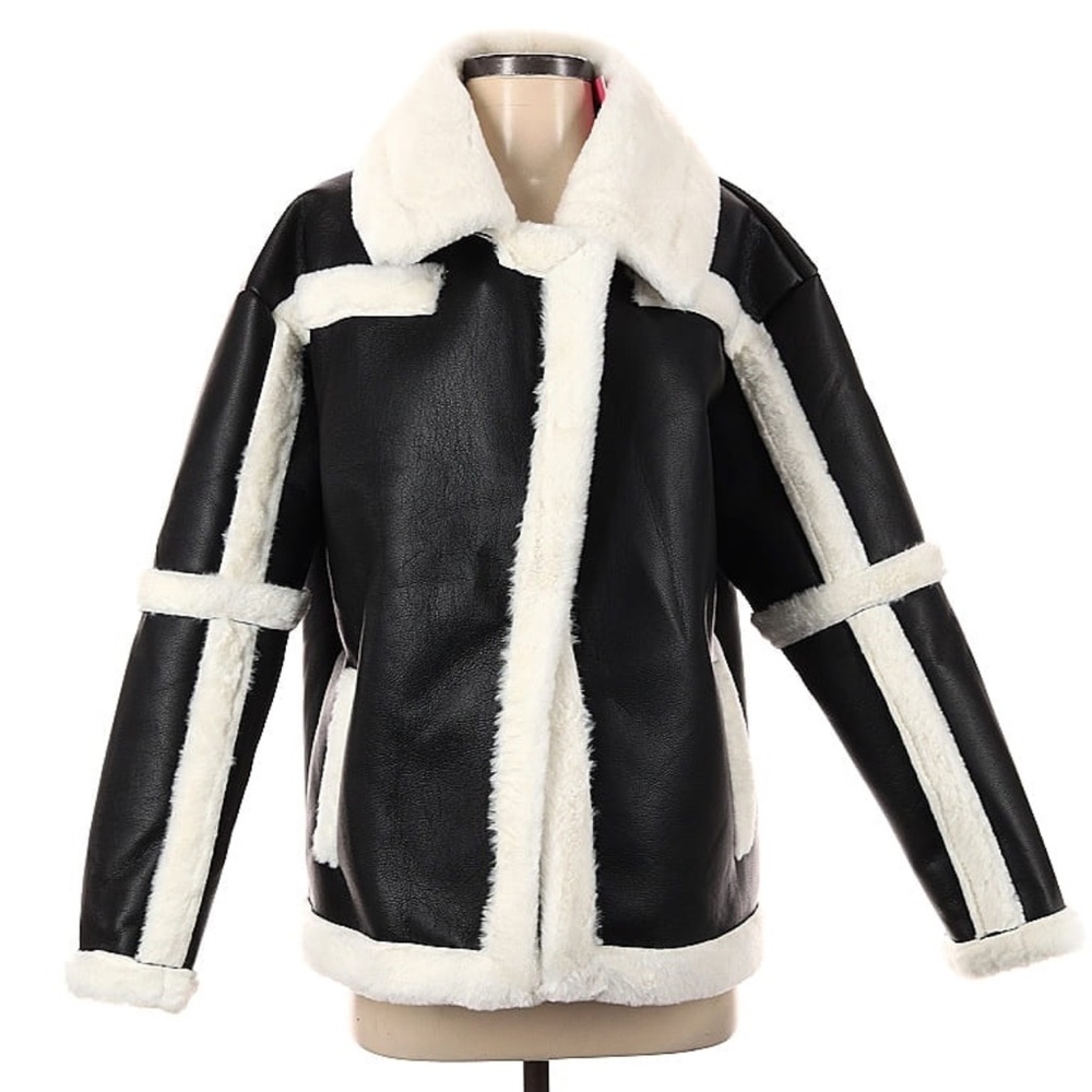 Edikted Black Faux Leather + Fur Jacket